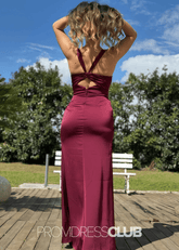 Samantha | Mermaid Cutout Back Ruched Burgundy Satin Long Bridesmaid Dress - Price #price_variant_lowest# - Burgundy - PromDressClub